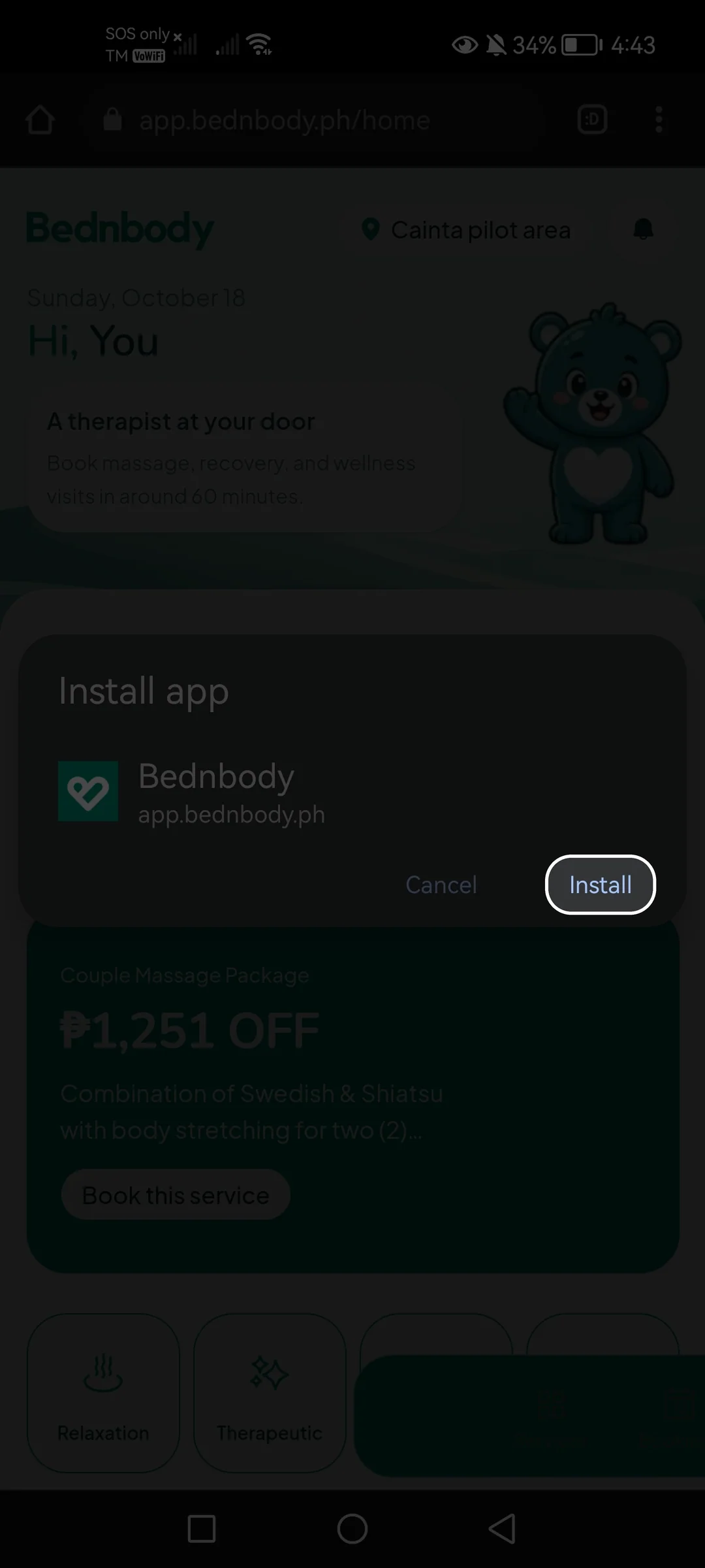 Android confirmation dialog with Install highlighted.