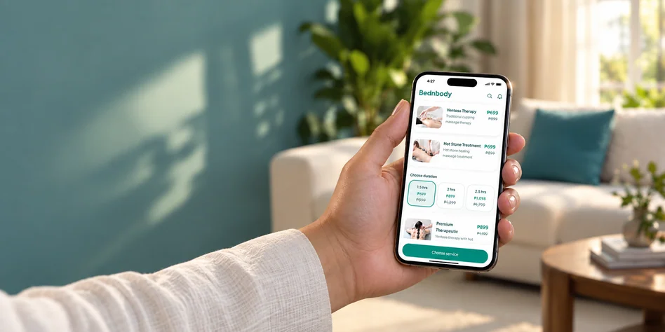 Bednbody app displayed on a phone in a home